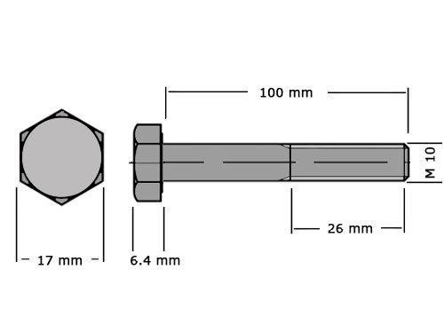 Zeskanttapbout Deeldraad DIN 931 M10x100 8.8 Galvanisch Verzinkt