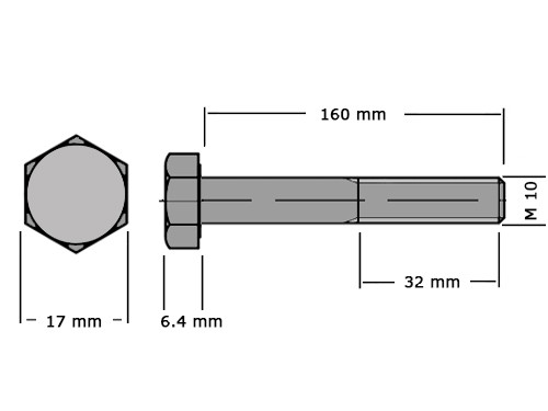 Zeskanttapbout Deeldraad DIN 931 M10x160 8.8 Galvanisch Verzinkt