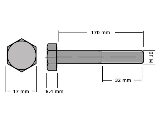 Zeskanttapbout Deeldraad DIN 931 M10x170 8.8 Galvanisch Verzinkt