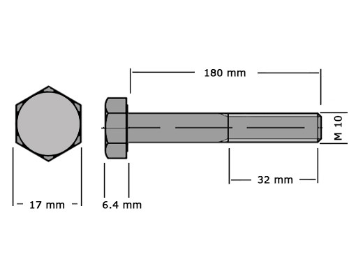 Zeskanttapbout Deeldraad DIN 931 M10x180 8.8 Galvanisch Verzinkt