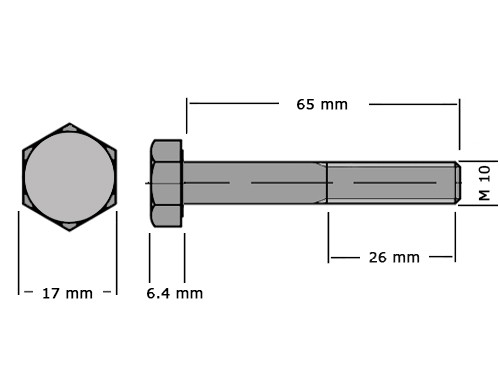 Zeskanttapbout Deeldraad DIN 931 M10x65 8.8 Galvanisch Verzinkt