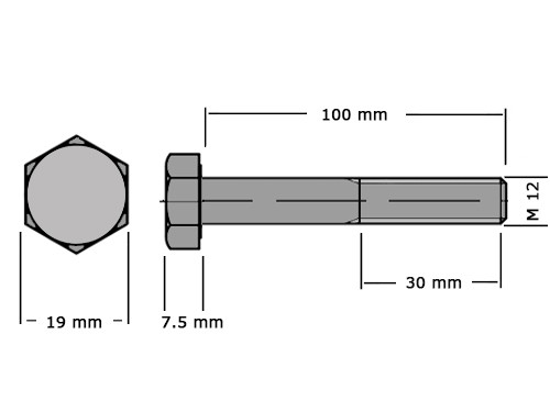 Zeskanttapbout Deeldraad DIN 931 M12x100 8.8 Galvanisch Verzinkt